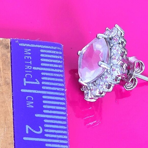 Natural Rose Quartz & CZ 925 Sterling Silver  Earrings - Picture 8 of 9